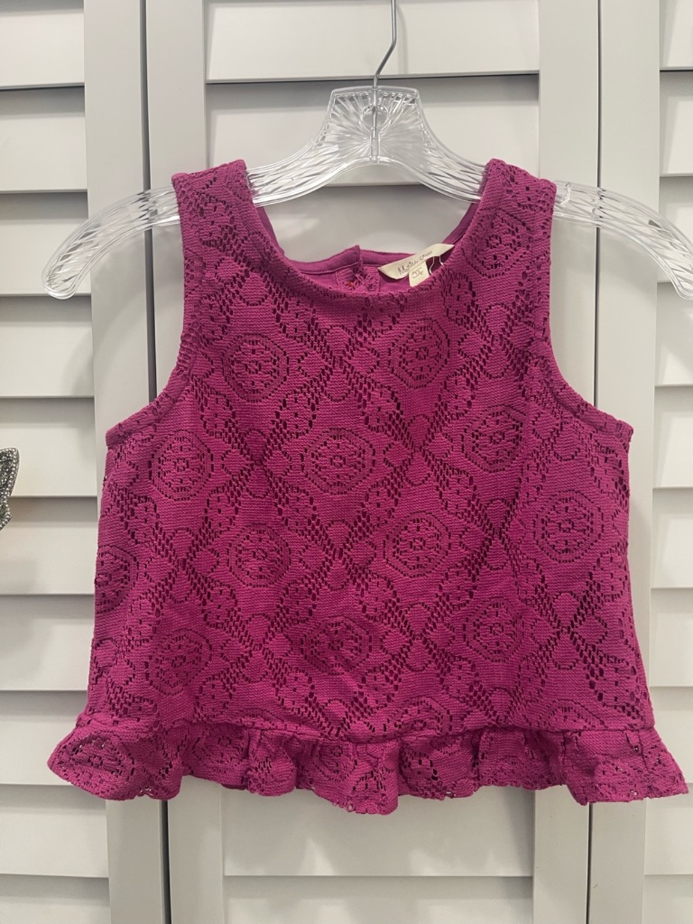 Girls Matilda Jane Magenta Enchanted Garden Surf’s  Crochet Top with Ruffle Hem